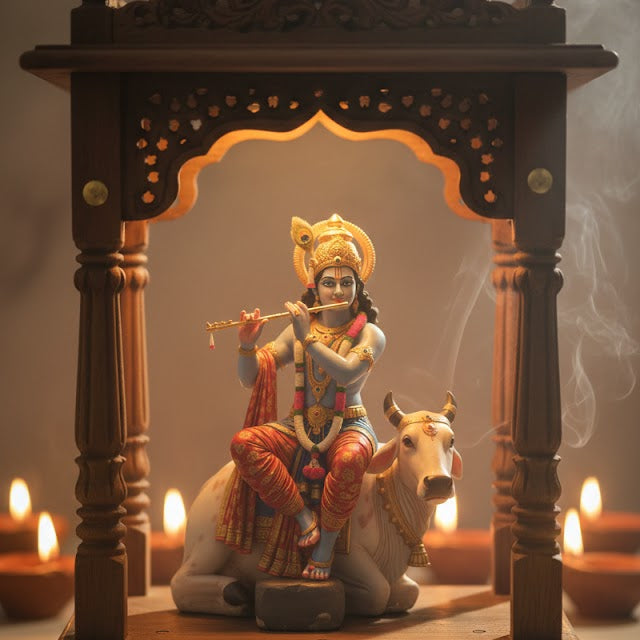 Bal Krishna Flute Idol with Cow