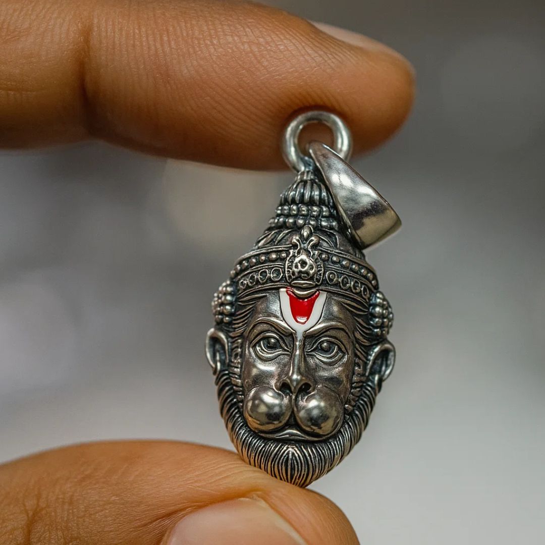 Oxidised Silver Hanumanji Face Pendant