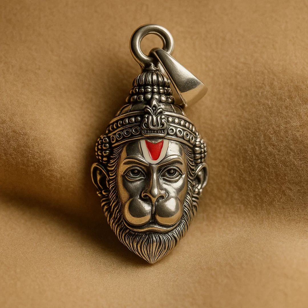 Oxidised Silver Hanumanji Face Pendant