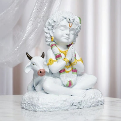 WHITE BAAL KRISHNA WITH COW