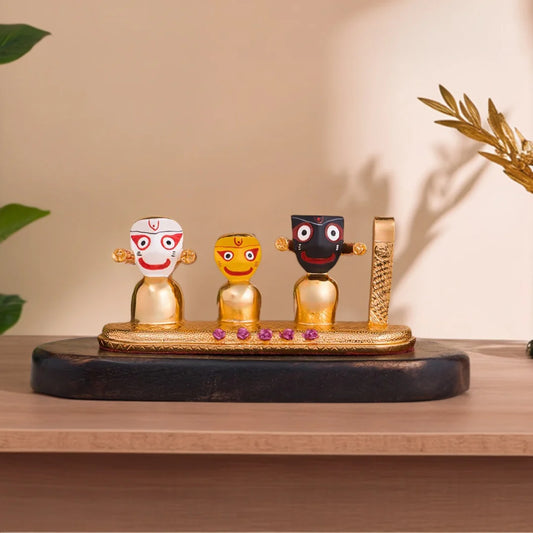 Lord Jagannath, Subhadra, Balabhadra Murti Set - Gold Plated (4 Inch)