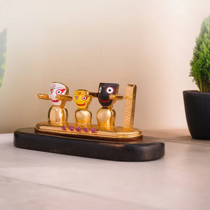 Lord Jagannath, Subhadra, Balabhadra Murti Set - Gold Plated (4 Inch)