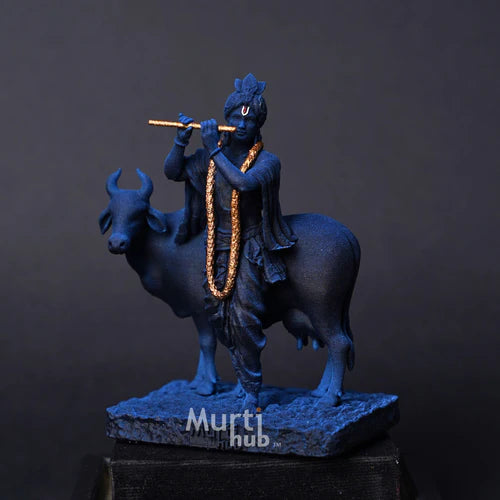 KRISHNA WITH COW ANTIQUE GOLD
