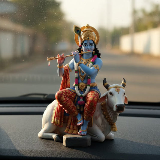 Bal Krishna Flute Idol with Cow