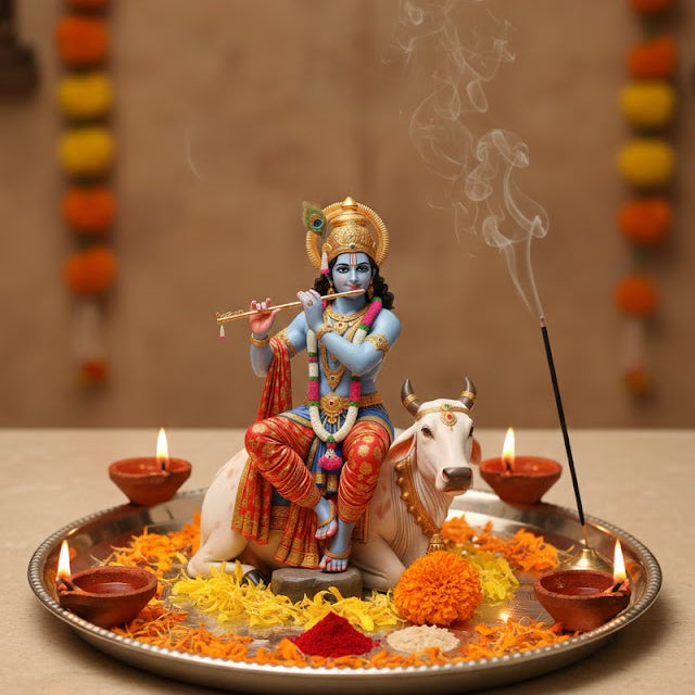 Bal Krishna Flute Idol with Cow