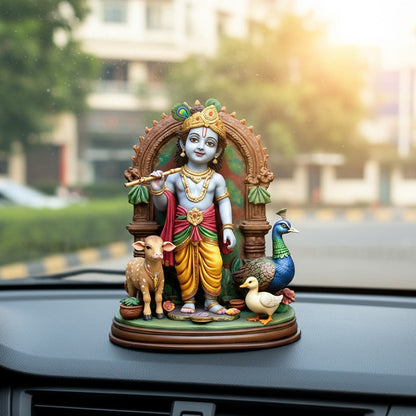 Bal Krishna With Cow, Peacock & Duck