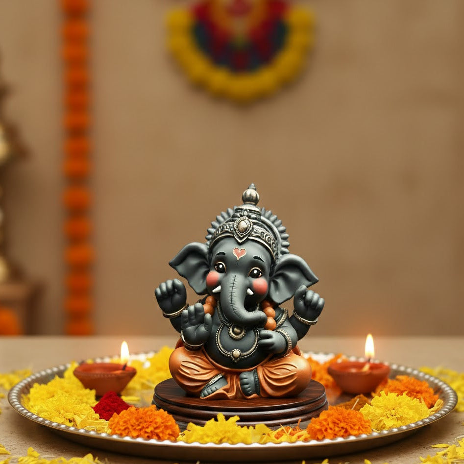 Black Stone Bal Ganesha Idol