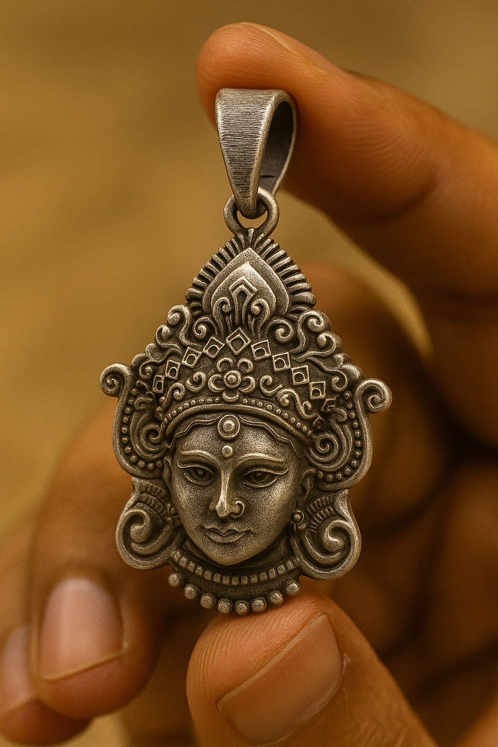 Goddess Durga Sterling Silver Pendant