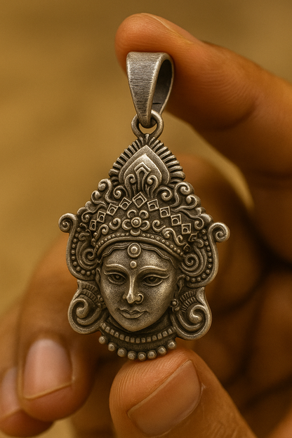 Goddess Durga Sterling Silver Pendant