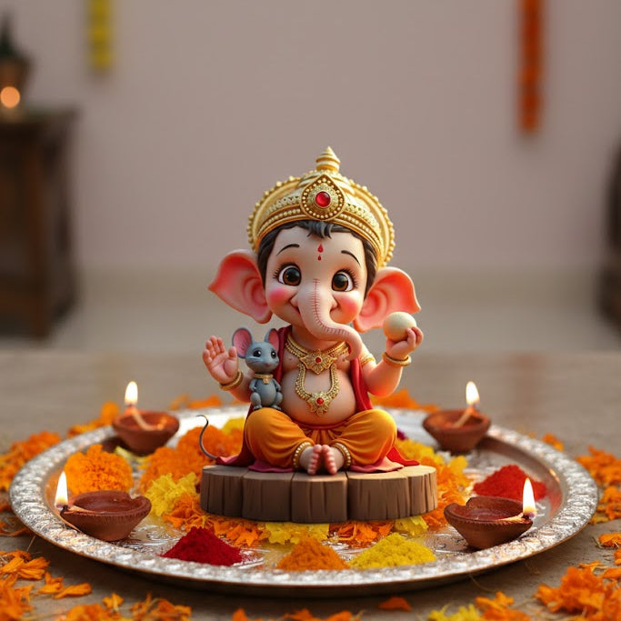 Cute Bal Ganesha Idol With Mushak
