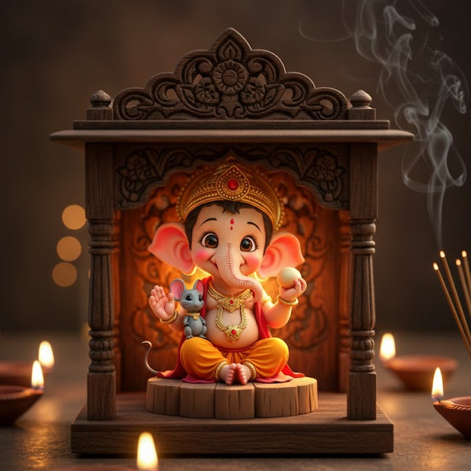 Cute Bal Ganesha Idol With Mushak