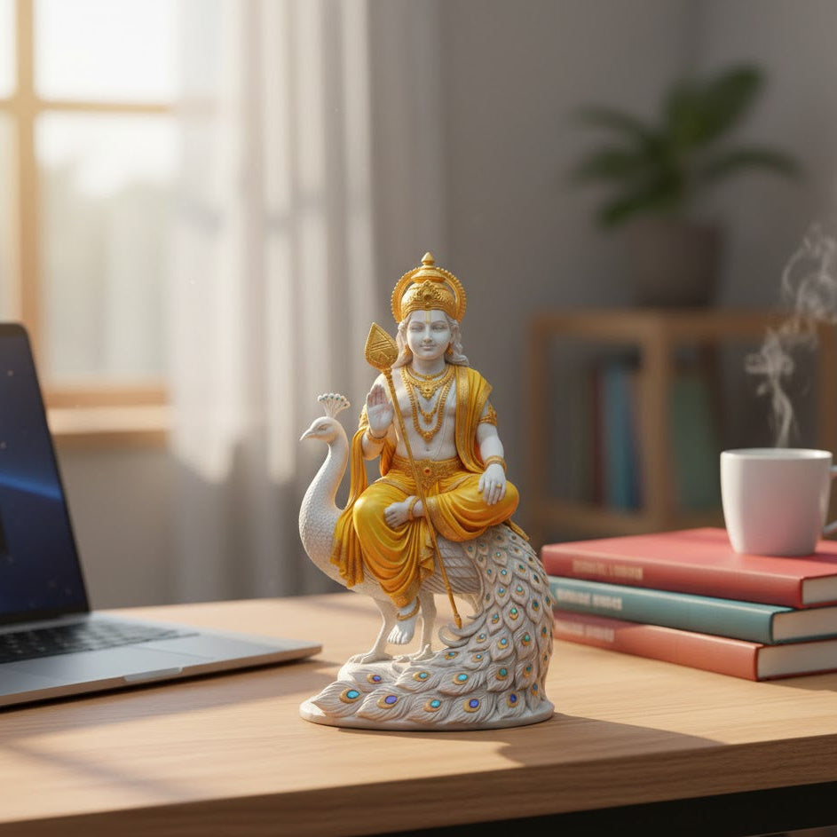 Lord Kartikeya Idol on Peacock