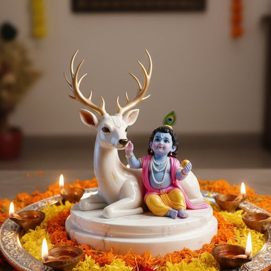 Lord Krishna With Reindeer