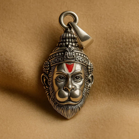 Oxidised Silver Hanumanji Face Pendant