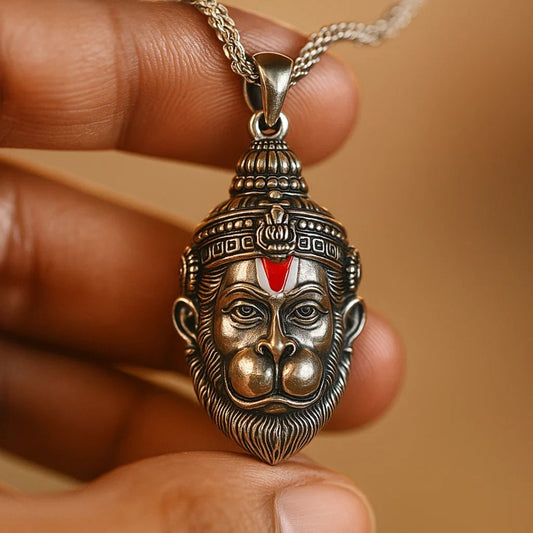 Oxidised Silver Hanumanji Face Pendant